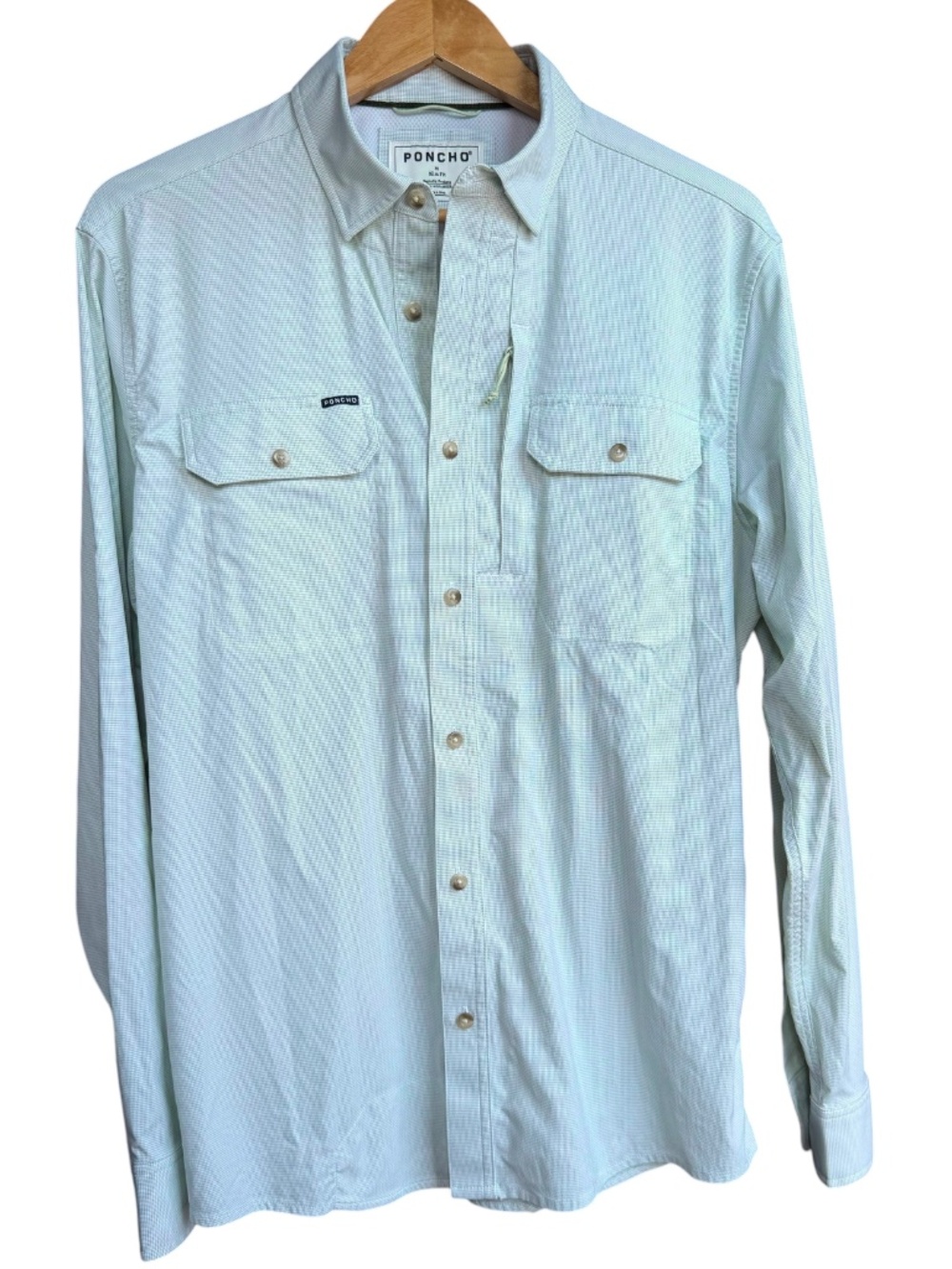 Poncho The Topwater Long Sleeve Turf Green Microcheck Button Down Shirt Sz M - Picture 2 of 9